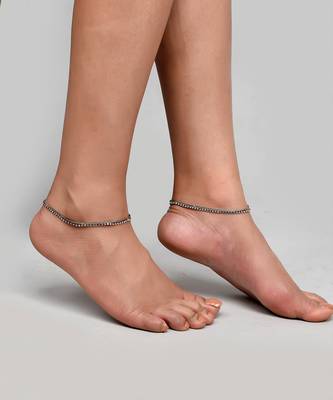 Silver plated ad stone studded handcrafted chain anklet 1