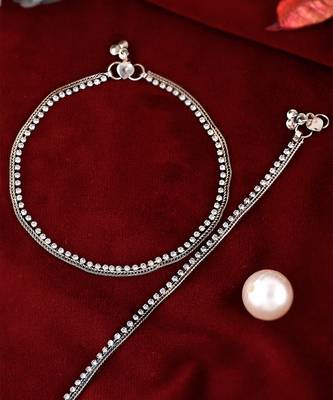 Silver plated ad stone studded handcrafted chain anklet 2