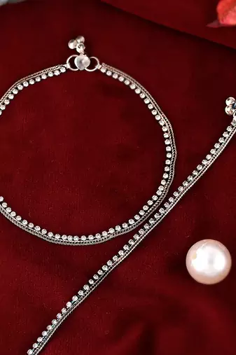 Silver plated ad stone studded handcrafted chain anklet