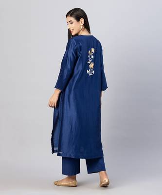 Brewers blue straight front open kurta set 3