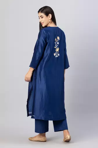 Brewers blue straight front open kurta set