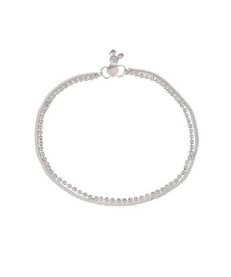 Silver plated ad stone studded handcrafted chain anklet 3