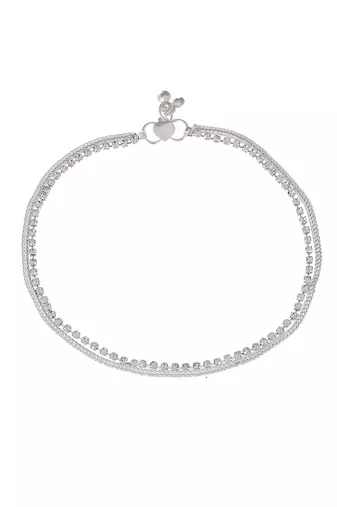 Silver plated ad stone studded handcrafted chain anklet
