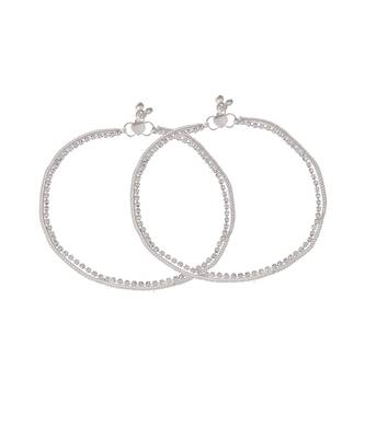 Silver plated ad stone studded handcrafted chain anklet 4