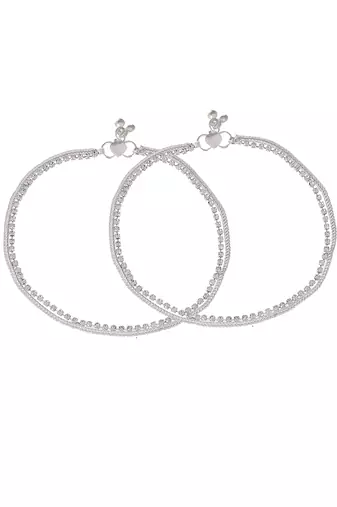 Silver plated ad stone studded handcrafted chain anklet