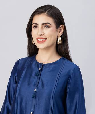 Brewers blue straight front open kurta set 5