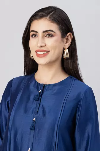 Brewers blue straight front open kurta set