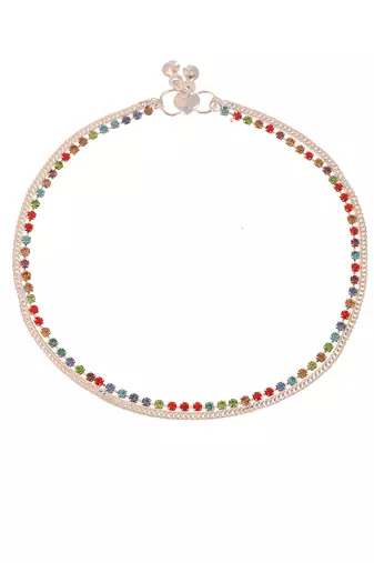 Silver plated multi cubic zirconia stone studded chain anklet