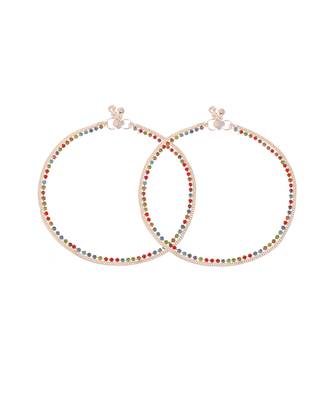 Silver plated multi cubic zirconia stone studded chain anklet 4