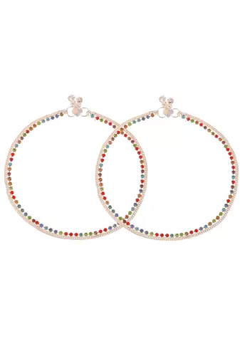 Silver plated multi cubic zirconia stone studded chain anklet