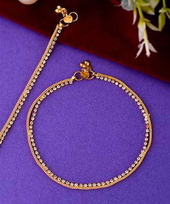Gold plated white stone studded handcrafted chain anklet 2
