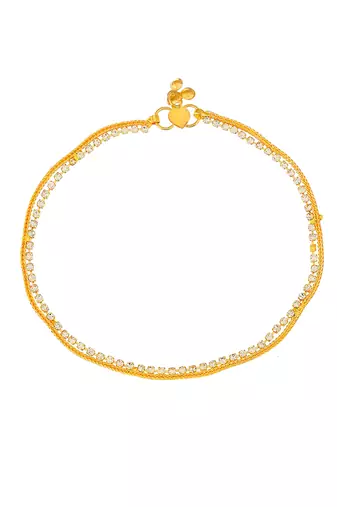 Gold plated white stone studded handcrafted chain anklet