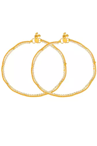 Gold plated white stone studded handcrafted chain anklet