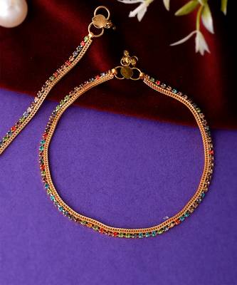Gold plated multi stone studded chain ankle bracelet 2