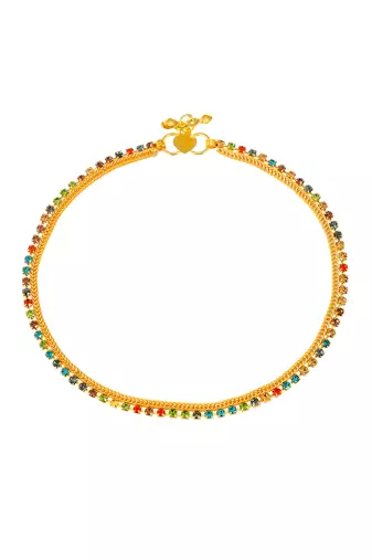 Gold plated multi stone studded chain ankle bracelet