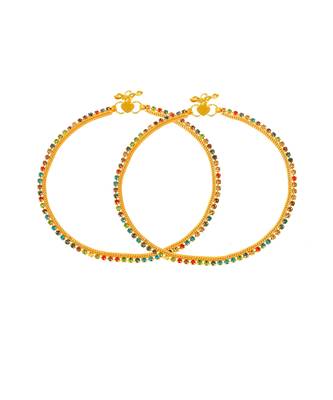 Gold plated multi stone studded chain ankle bracelet 4