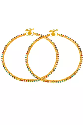 Gold plated multi stone studded chain ankle bracelet