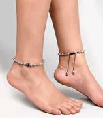 Silver toned beaded evil eye chain anklet