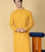 yellow embroidered kurta for men