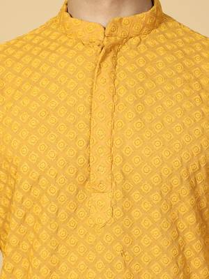 yellow embroidered kurta for men 5