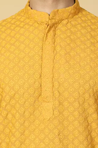 yellow embroidered kurta for men
