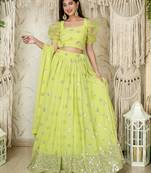 Glamorous Lime Green Sequins Georgette Wedding Wear Lehenga Choli