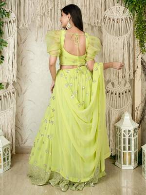 lime green sequins georgette lehenga set choli with dupatta 4