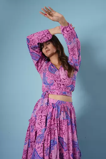 Flamingo pink digital printed lehenga set