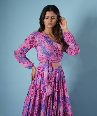 Flamingo pink digital printed lehenga set 3