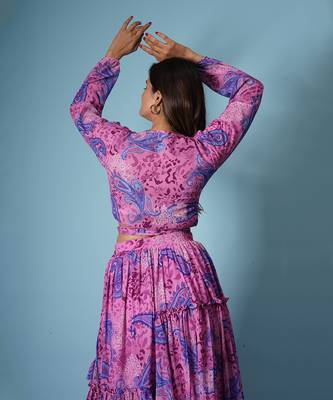Flamingo pink digital printed lehenga set 4