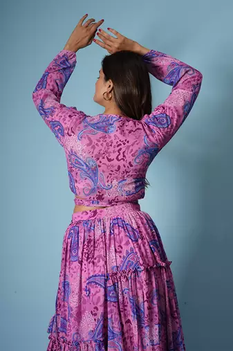 Flamingo pink digital printed lehenga set