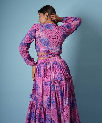 Flamingo pink digital printed lehenga set 5