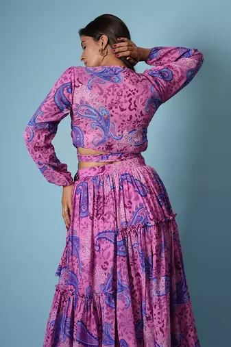 Flamingo pink digital printed lehenga set