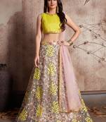 Pink & Yellow Semi-Stitched Myntra Lehenga & Unstitched Blouse with Dupatta