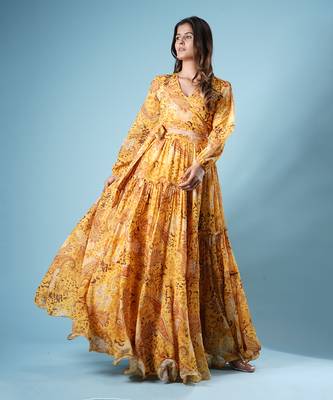 Mustard digital printed lehenga set 2