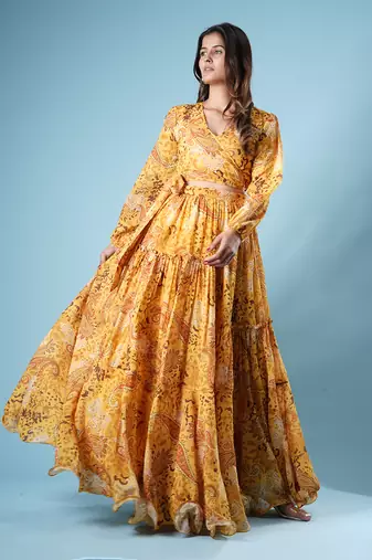 Mustard digital printed lehenga set
