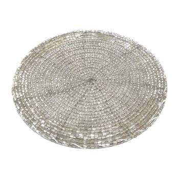 Prisha India Craft Handmade Beaded Silver Tea Coaster, Diameter 4 Inch, Set of 4 2