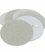 Prisha India Craft Handmade Beaded Silver Tea Coaster, Diameter 4 Inch, Set of 6