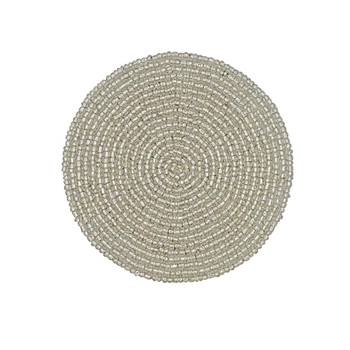 Prisha India Craft Handmade Beaded Silver Tea Coaster, Diameter 4 Inch, Set of 6 2