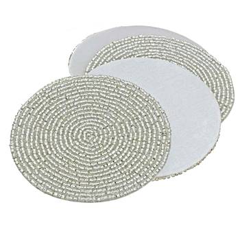 Prisha India Craft Handmade Beaded Silver Tea Coaster, Diameter 4 Inch, Set of 8 1