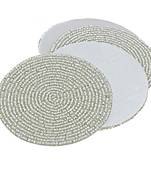 Prisha India Craft Handmade Beaded Silver Tea Coaster, Diameter 4 Inch, Set of 8