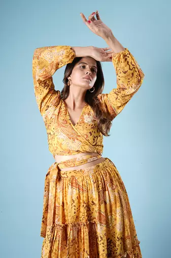 Mustard digital printed lehenga set