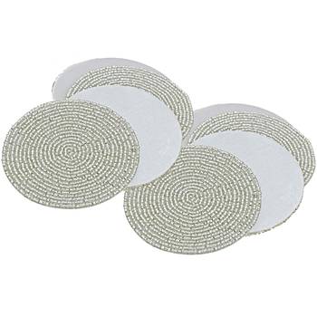 Prisha India Craft Handmade Beaded Silver Tea Coaster, Diameter 4 Inch, Set of 8 2
