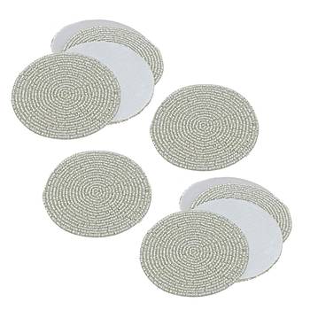 Prisha India Craft Handmade Beaded Silver Tea Coaster, Diameter 4 Inch, Set of 12 1