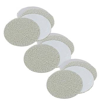 Prisha India Craft Handmade Beaded Silver Tea Coaster, Diameter 4 Inch, Set of 12 2