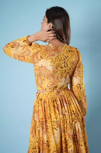 Mustard digital printed lehenga set