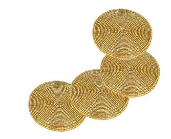 Prisha India Craft Handmade Golden Beaded Tea Coasters, 4 Inch | Set of 6 1
