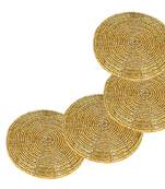 Prisha India Craft Handmade Golden Beaded Tea Coasters, 4 Inch | Set of 6