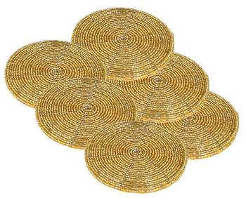 Prisha India Craft Handmade Golden Beaded Tea Coasters, 4 Inch | Set of 6 2