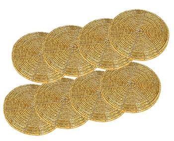 Prisha India Craft Handmade Golden Beaded Tea Coasters, 4 Inch | Set of 8 1